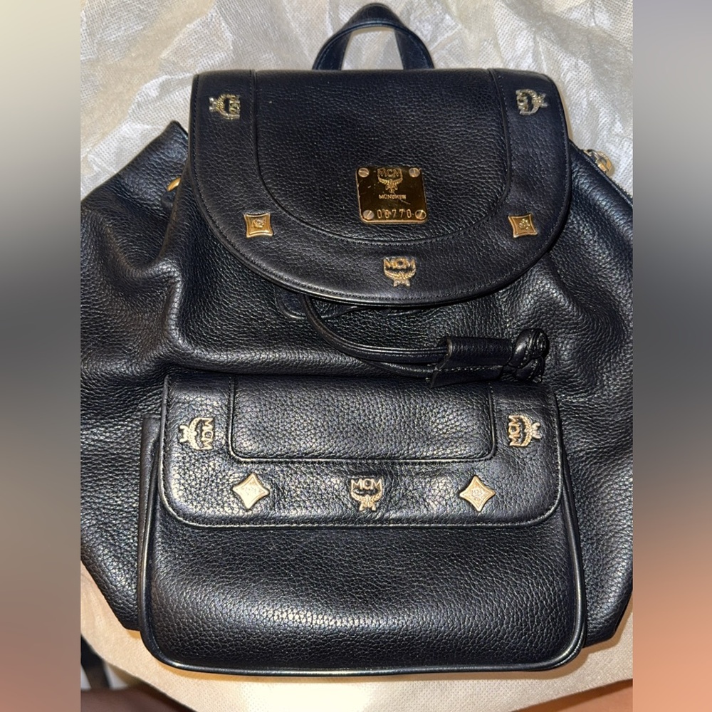 MCM Black Leather Small Vintage Backpack